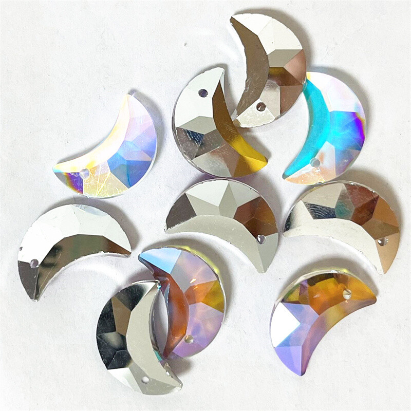 12Pcs Faceted Mixed Multicolor Crystal Moon Pendant Bead 20x10x6mm