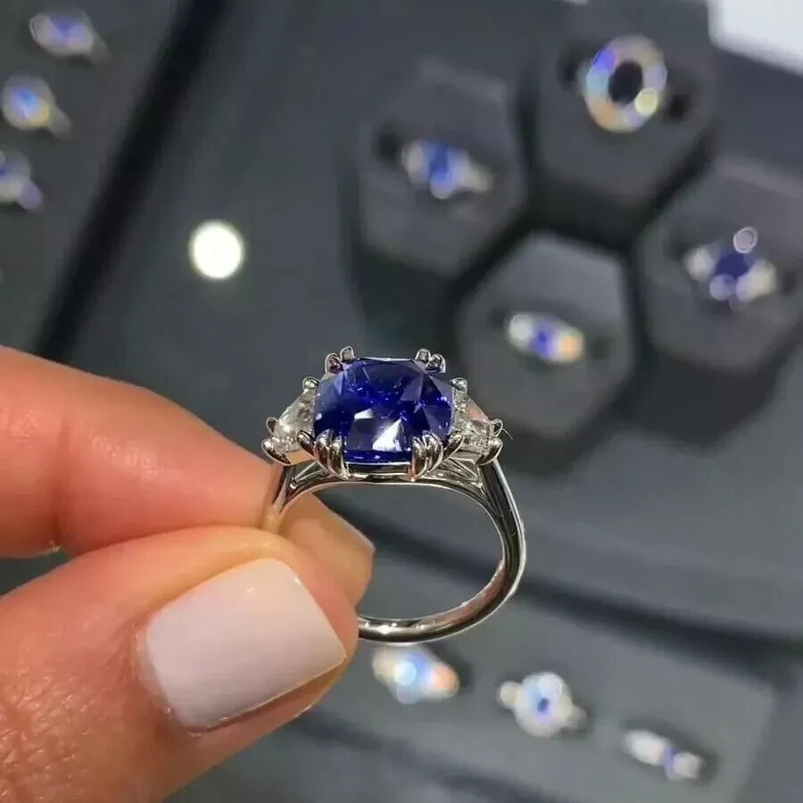 Art Deco Style Lab Created Diamond & Sapphire Engagement 14K White Gold FN Ring