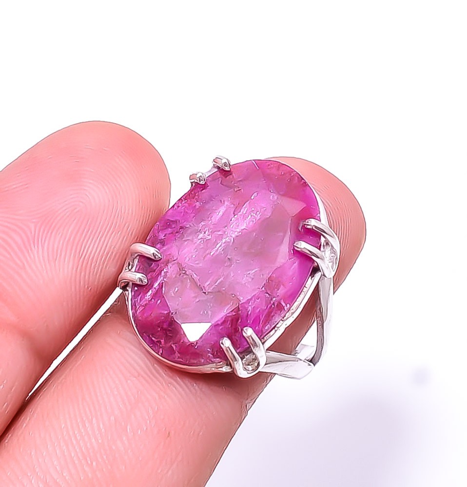 Ruby -Dyed Quartz Simulated 925 Sterling Silver Ring s.8.5, Christmas Gift