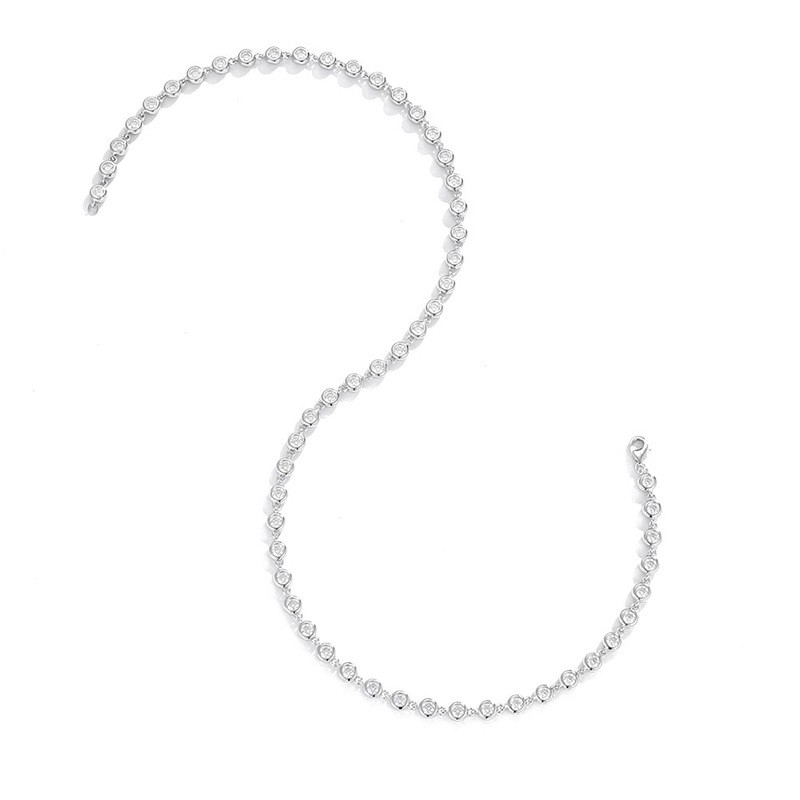 3-4mm Moissanite Tennis Chain Necklace Sweater neck chain 925 Sterling Silver