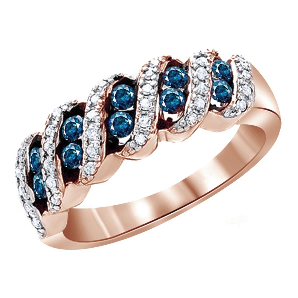 0.50 Ct Band Ring Round Cut Blue & White Simulated Diamond Sterling Silver 925