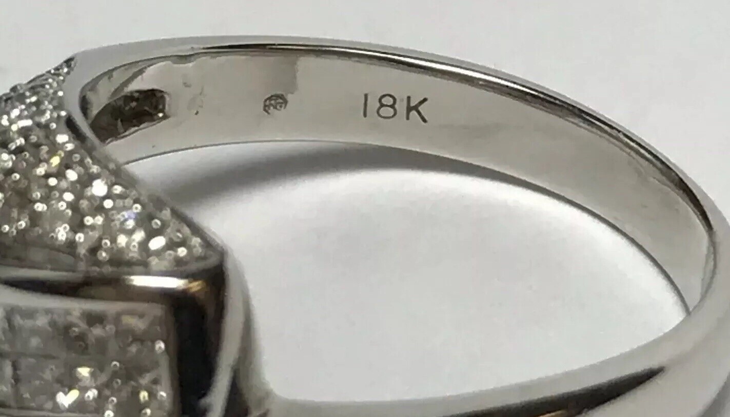 High Quality 18k White Gold Princess Cut Invisible Set Diamond Ring Sz 7 HG