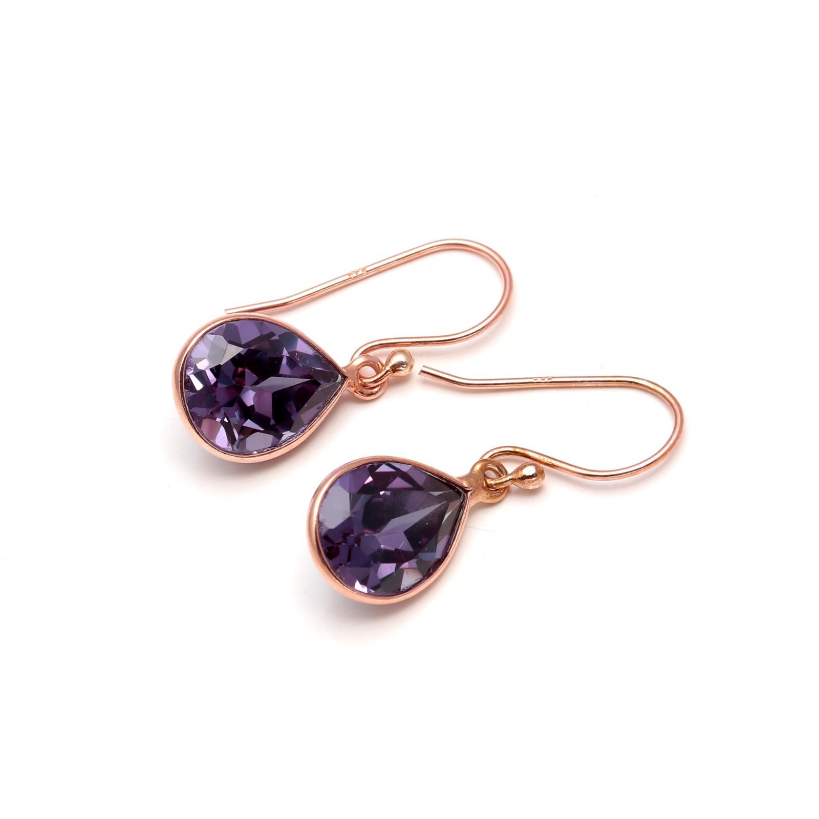 Color Changing Alexandrite Pear Earrings Rose Gold Plated Solid Silver Jewelry