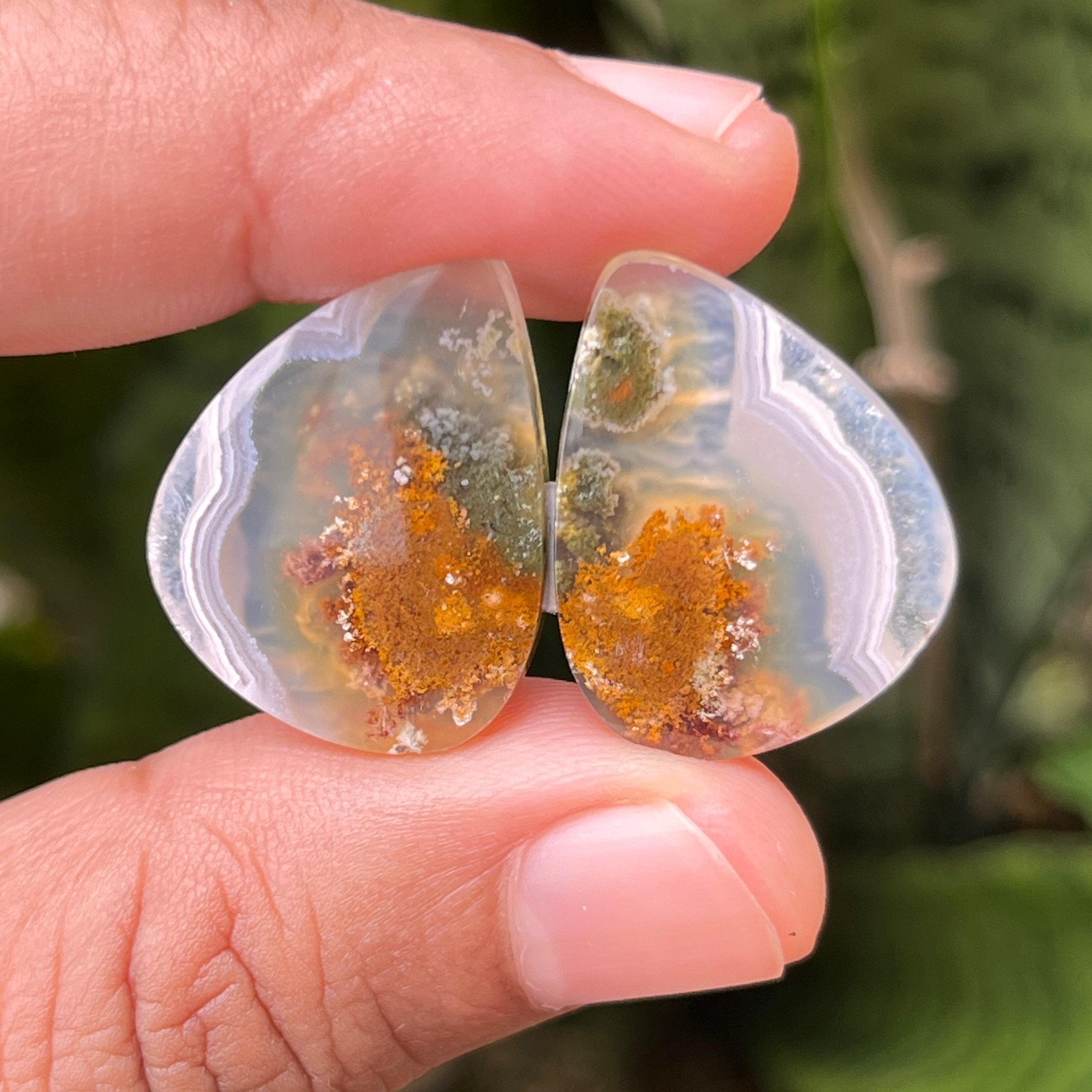 26.75 Ct Rare Orbicular Moss Agate Cabochon Pair – Natural Indonesian Gemstone