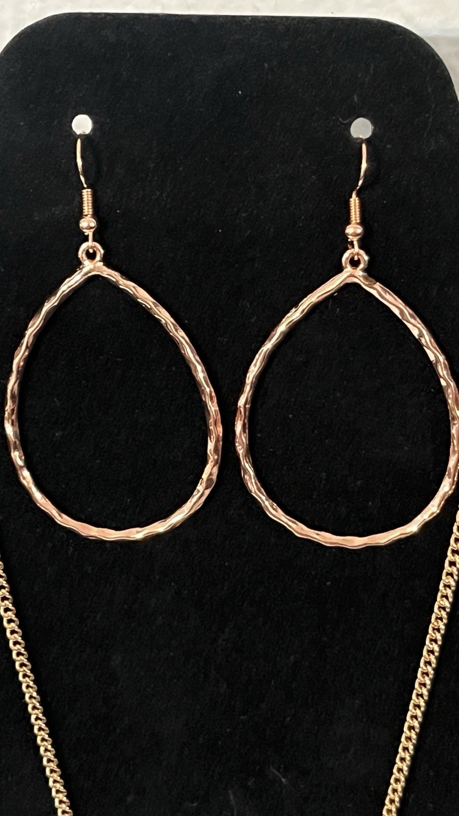Rose Gold Layered Charm Necklace Teardrop Earrings Modern Minimalist Jewelry Set