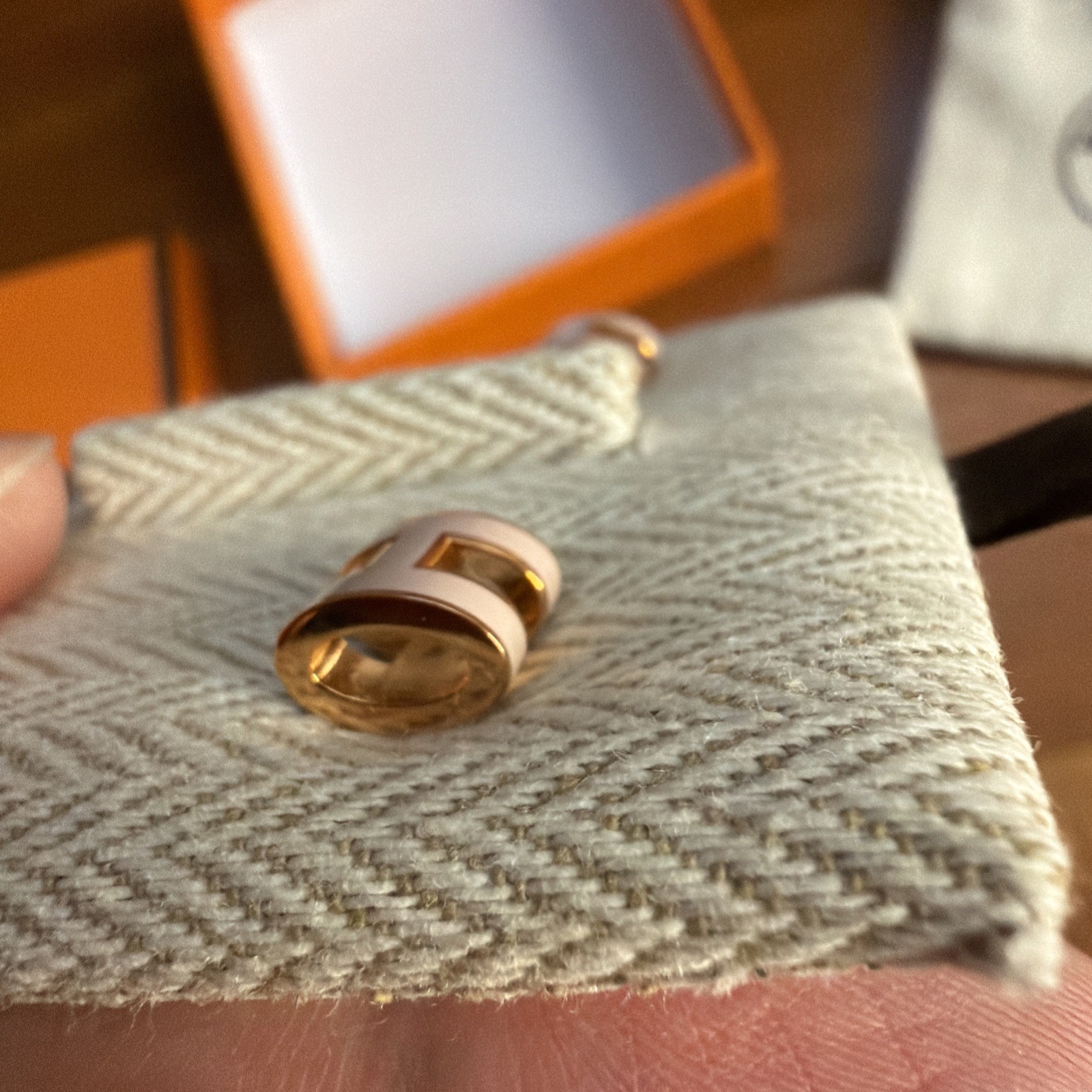 HERMES Pop H Logo Mini Earrings Pink x Gold Metal Fashion Jewelry W/Box