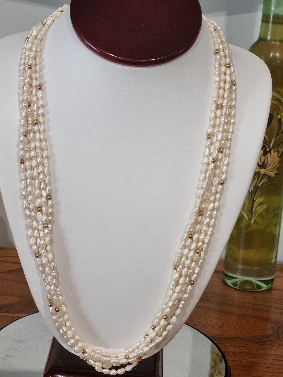 Vintage c1980s 14k Gold Cultured Pearl gold bead Torsade Necklace See video