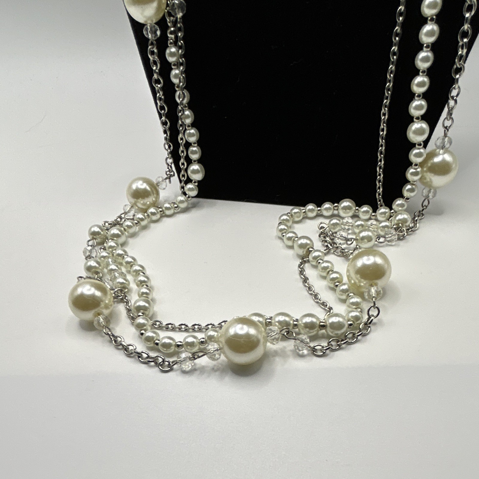 Premier Designs “Fashion Sense” 2-Piece Silver Chain & White Pearl Necklace Set