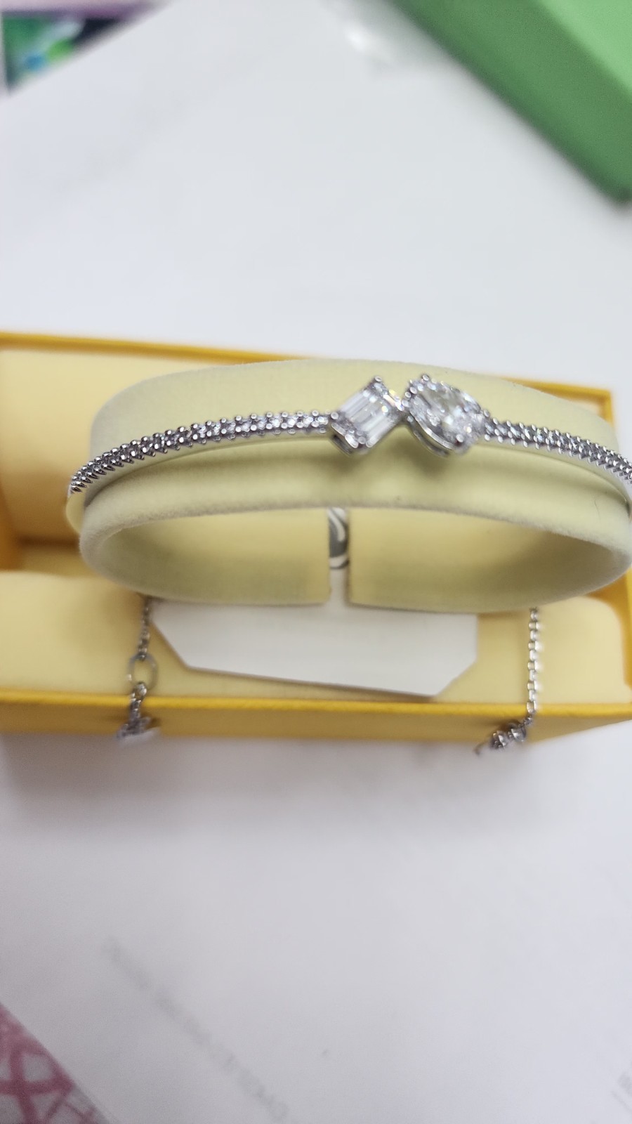 Swarovski Mesmera Bangle Bracelet, Clear Mixed-Cut Stones in a Rhodium Finished