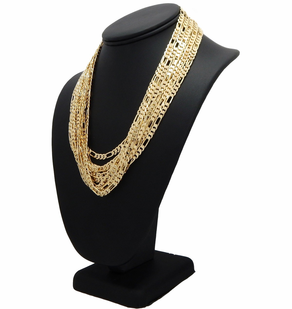 5mm Italian Figaro Chain 12 Piece 20″ 24″ 30″ Necklace 14k Gold Plated Wholesale