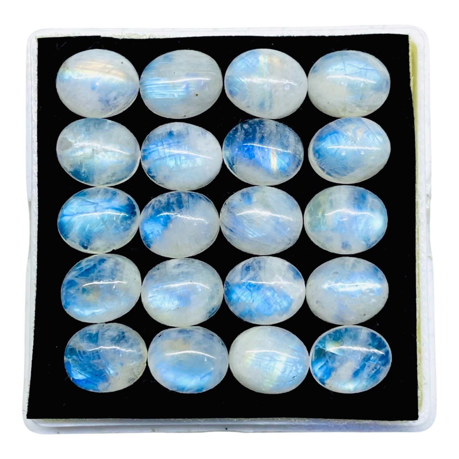 20 Pcs Natural Rainbow Moonstone 12x10mm Oval Blue Flash Cabochon Gemstones