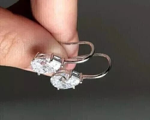 4Ct Pear Cut Lab-Created Diamond Drop/Dangle Earrings 14K White Gold Plated
