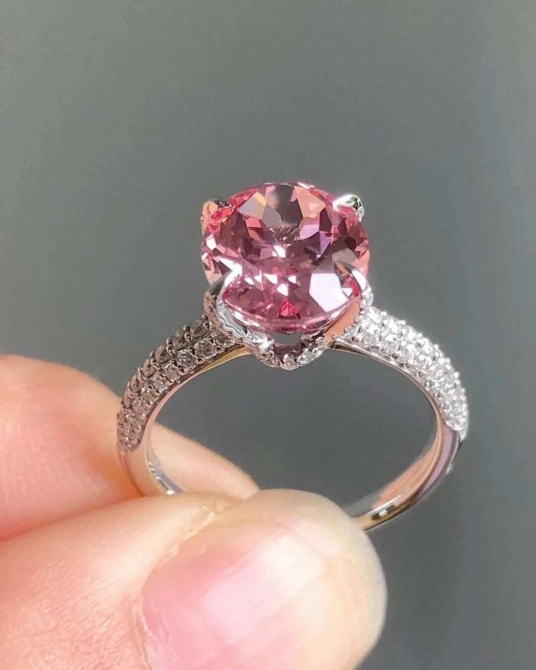 2.75 Ct Oval Cut Natural Pink Sapphire Diamond Wedding Ring 14K White Gold 8