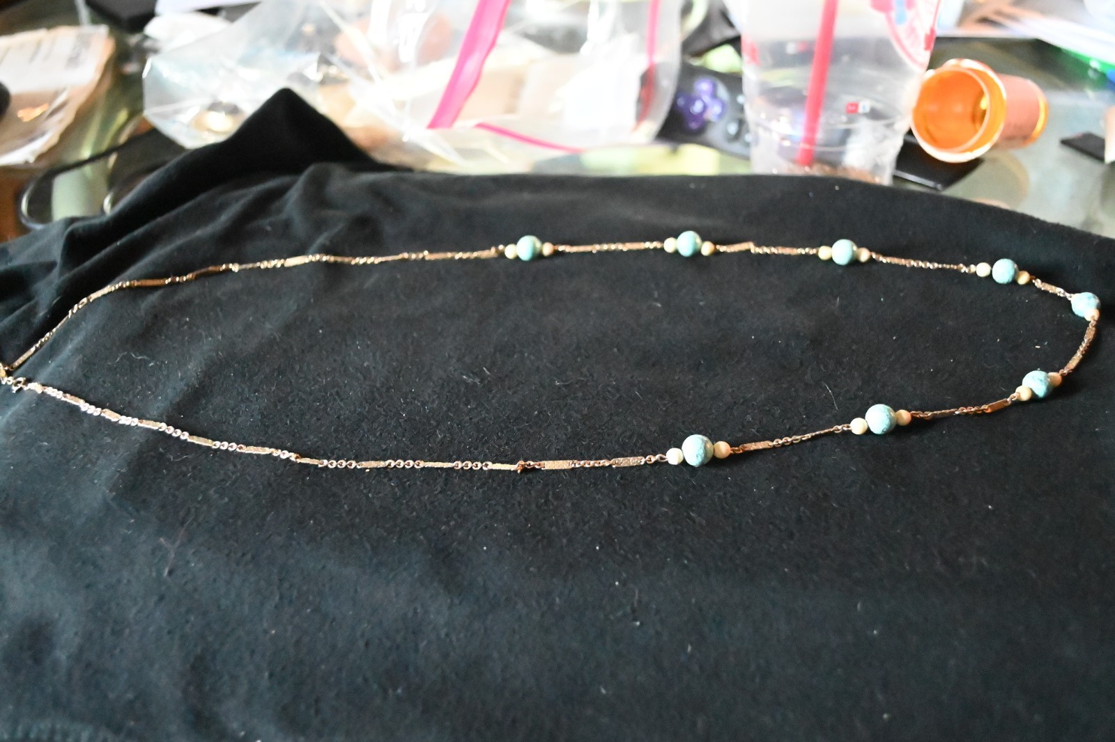 Vintage Elka 35 inch 17 gram 12K gold filled necklace with turquoise beads