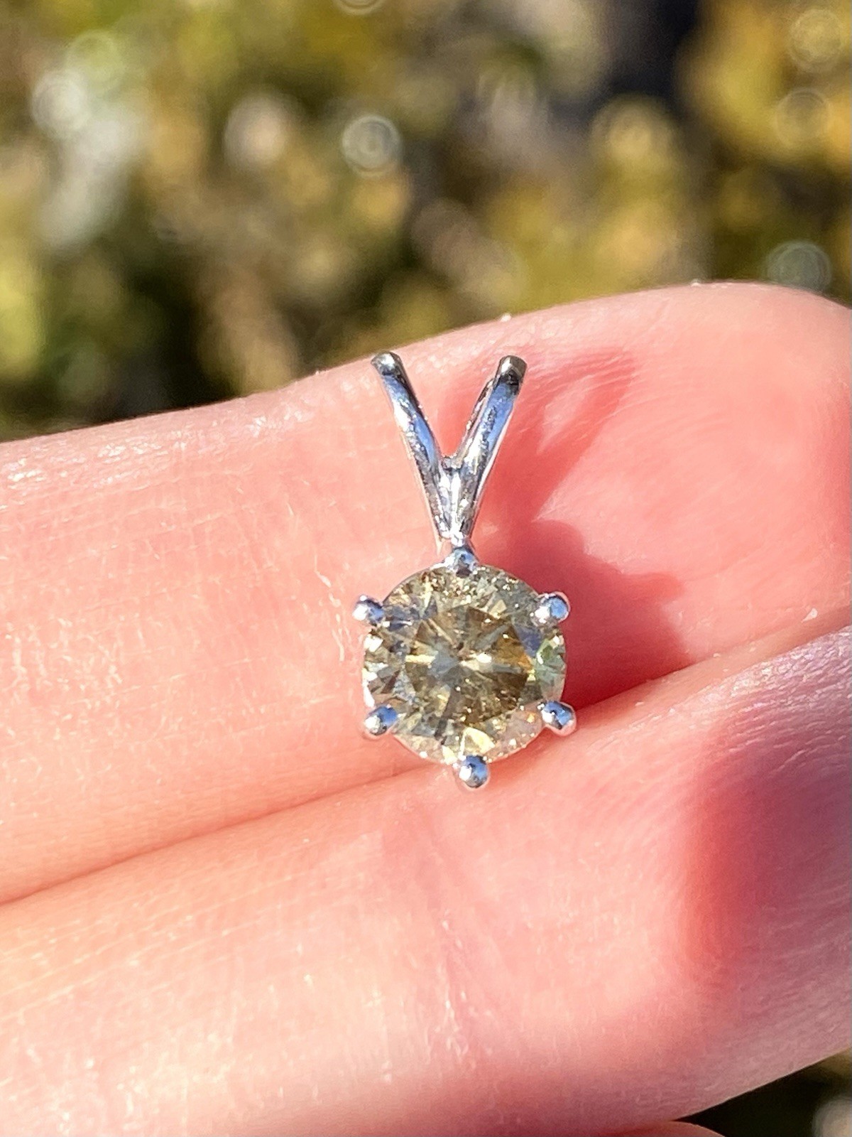 0.98CT 100% Natural Yellow Diamond Solitaire Platinum Pendant
