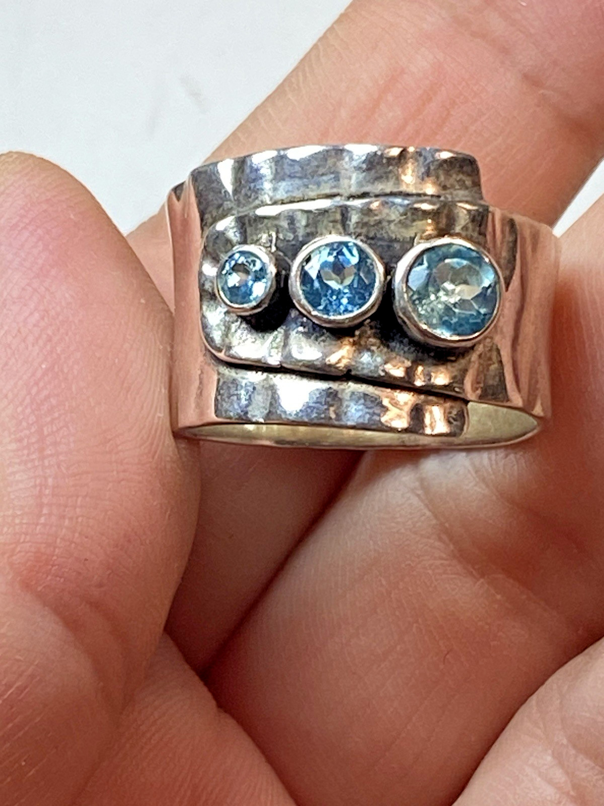 PZ Israel Sterling Silver Wide Blue Ring Sz 8.5 Paz Creations