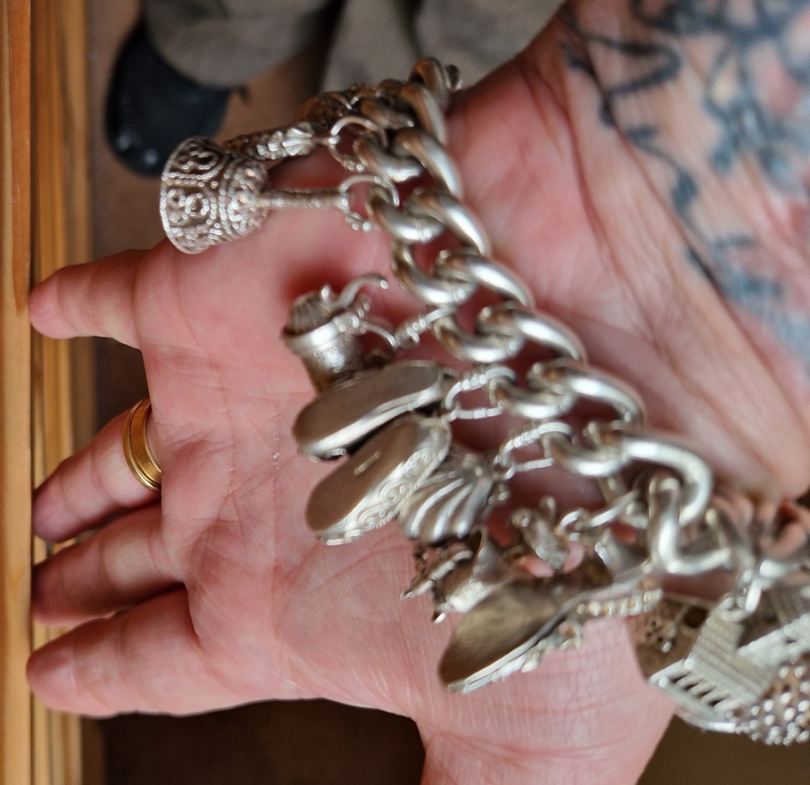 Vintage Very Heavy Silver Charm Bracelet 153g