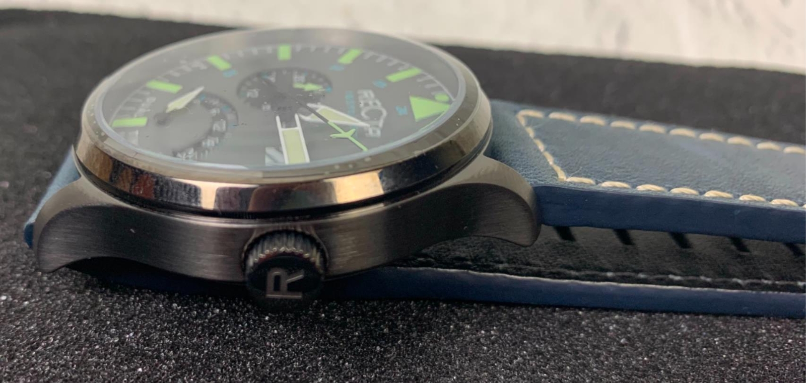 Recta Veymont Slate Japan Quartz Dual Time 43mm Watch 22mm Leather Strap