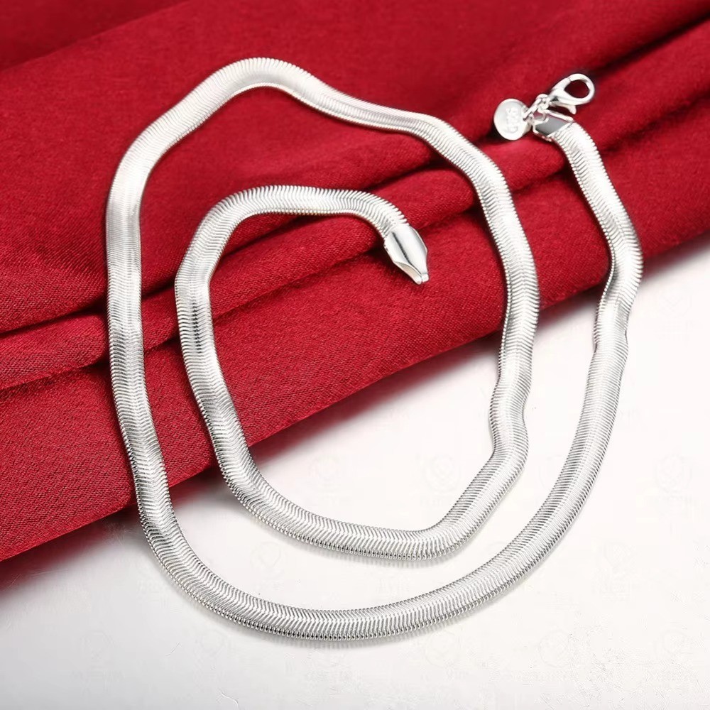 925 Sterling Silver 6mm Flat Snake Chain Necklace For Women Man