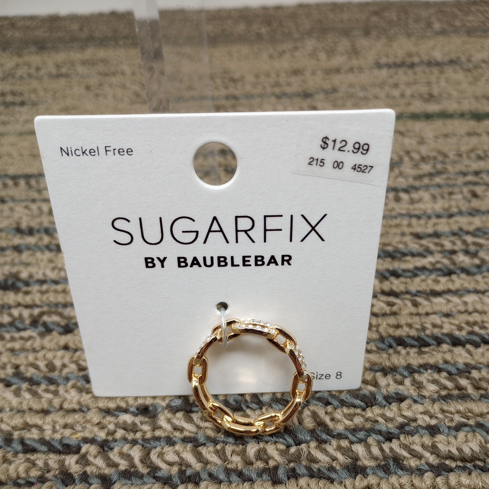 SUGARFIX by BaubleBar Sz 8 Crystal Paperclip Paper Clip Link Chain Band Ring