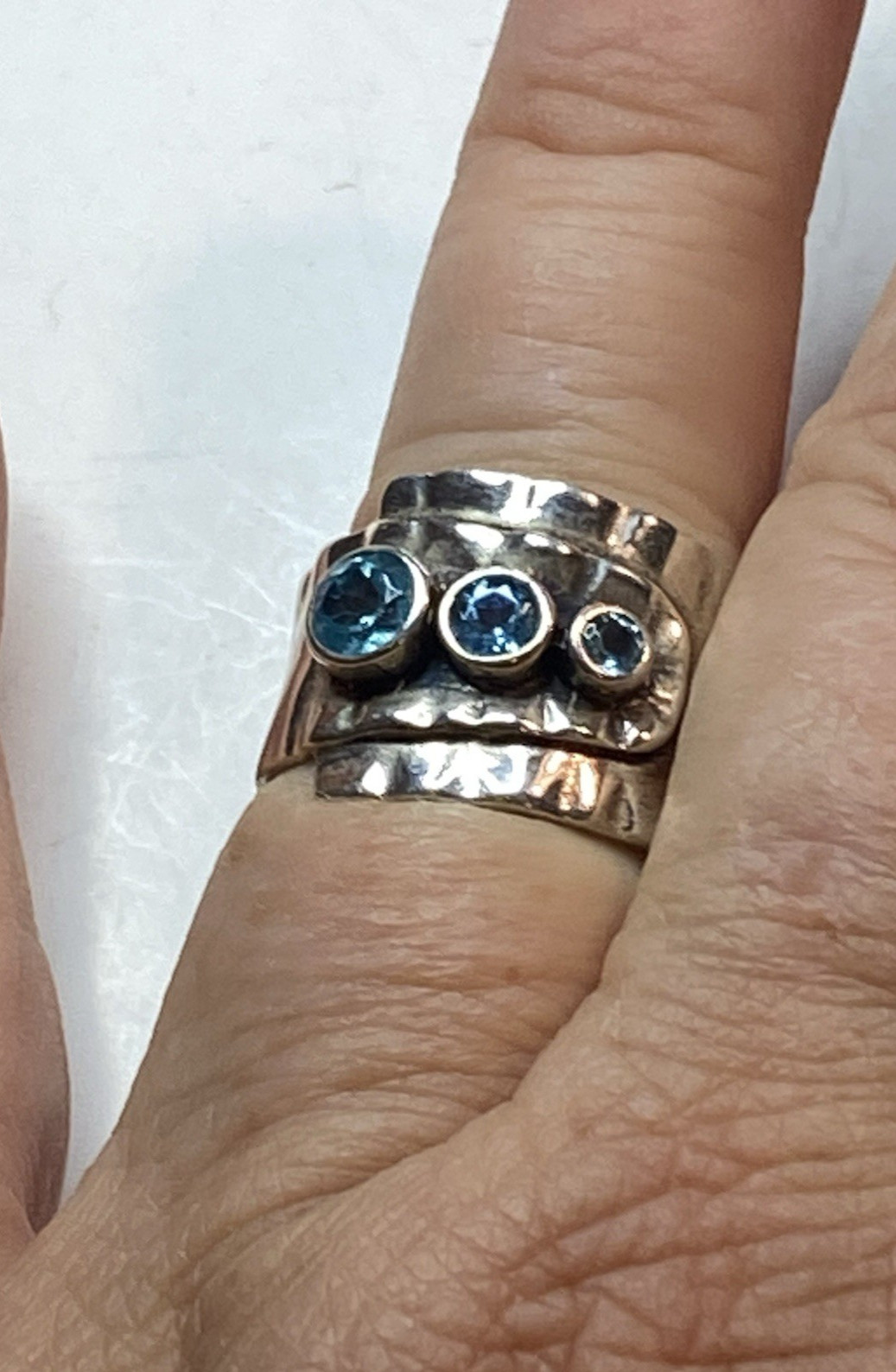 PZ Israel Sterling Silver Wide Blue Ring Sz 8.5 Paz Creations