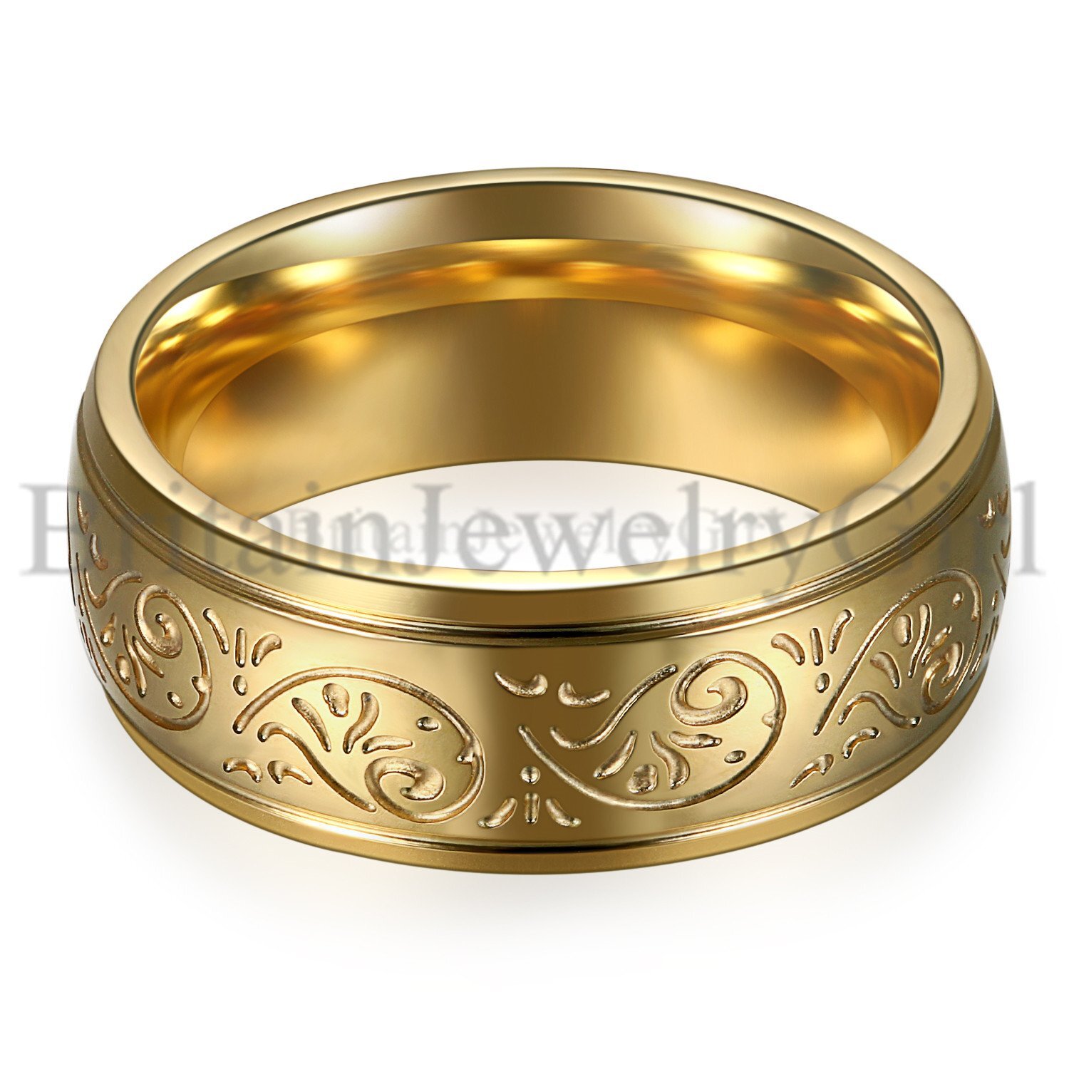 8MM Stainless Steel Florentine Design Men Women Wedding Ring Band Size 7-13