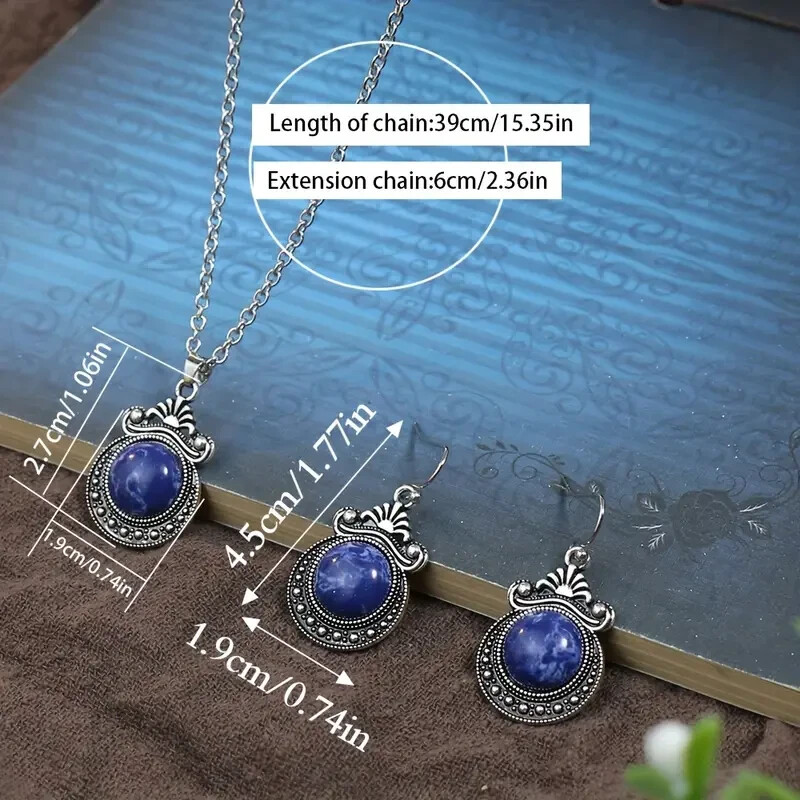3pcs Earrings Plus Necklace Boho Style Jewelry Set Inlaid Natural Stone Delicate