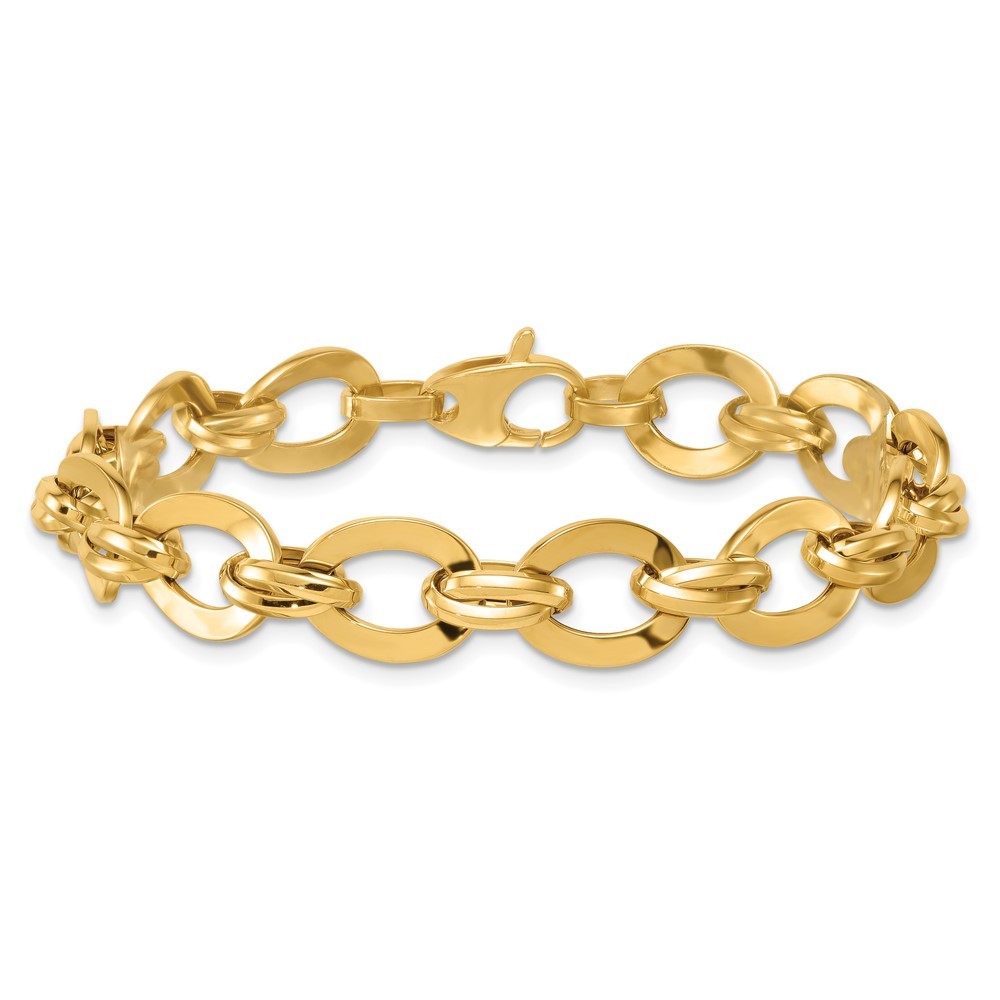14k Yellow Gold Polished 10.8mm Lightweight Oval Fancy Link Bracelet 7.75″