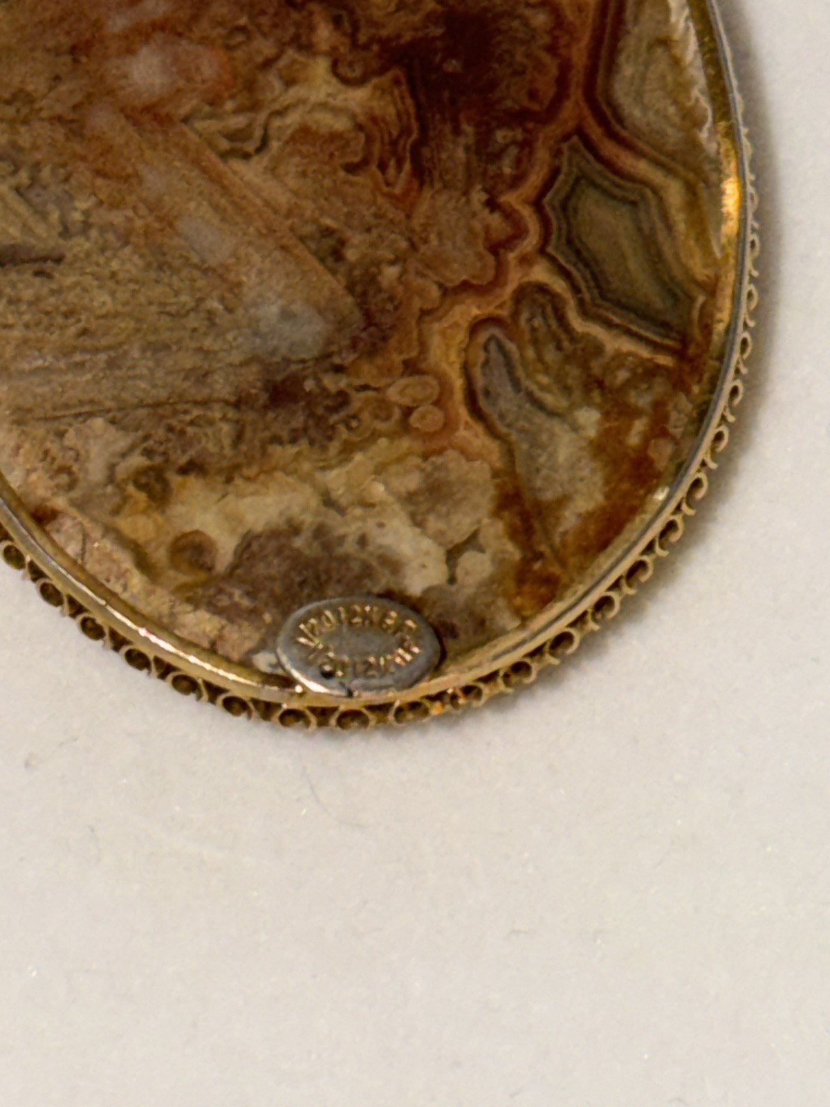 VINTAGE 12k gold filled Sterling Silver Lace Agate Pendant