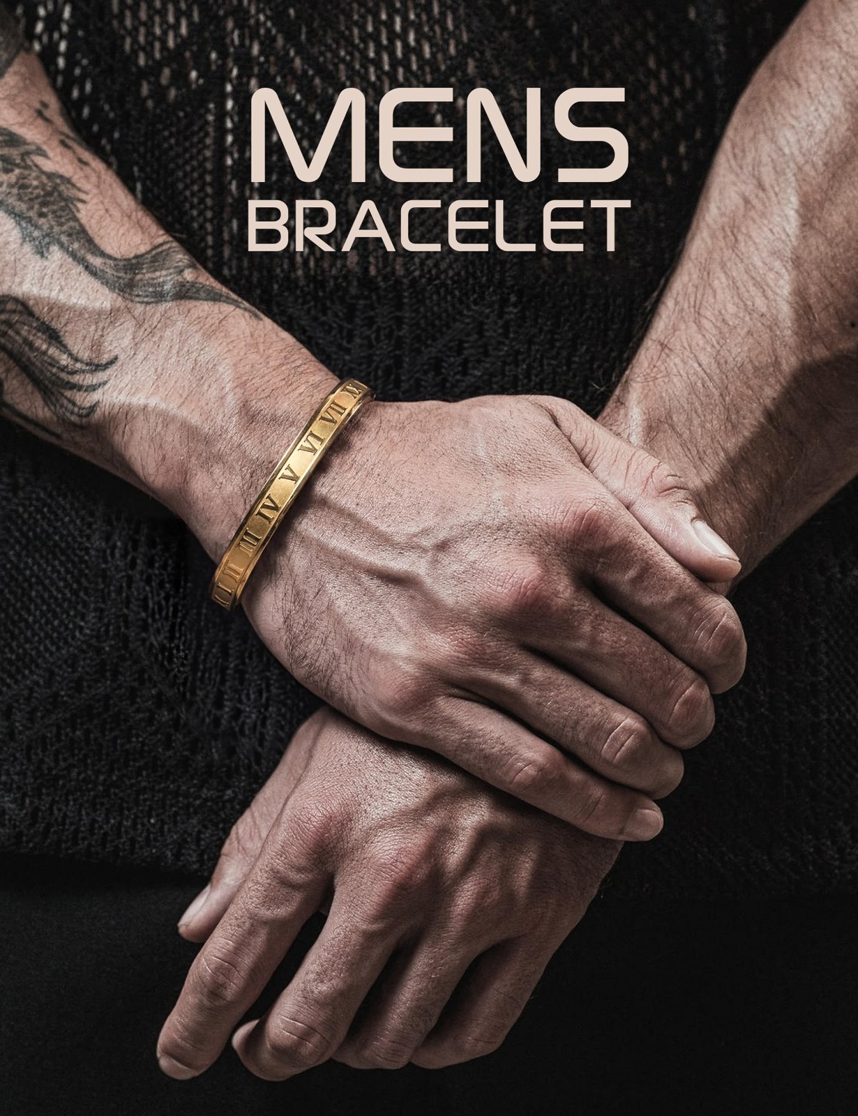 3Pcs Men’s Stainless Steel Adjustable Bracelets – Roman Numeral & Twisted Cable