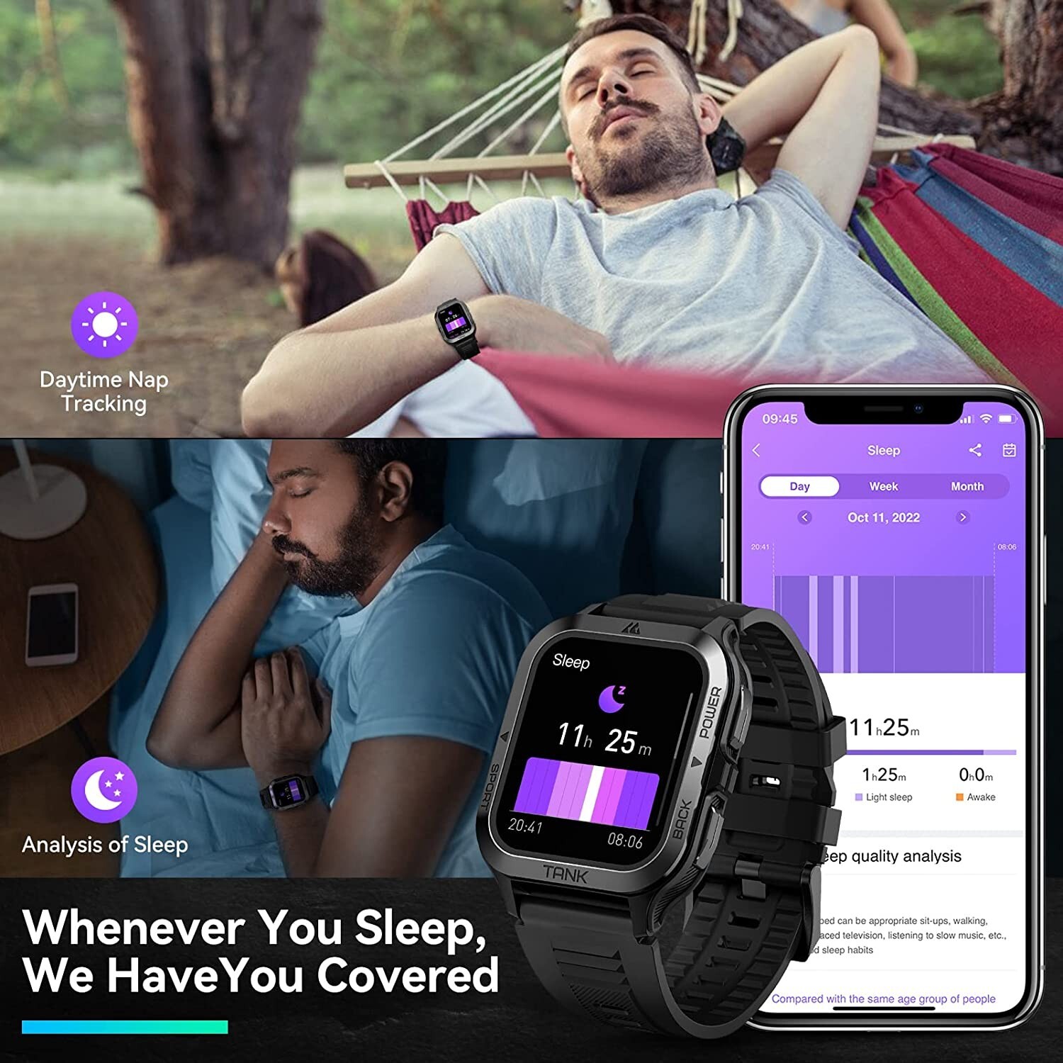 Smart Watch, 60 Days Battery, 50M Waterproof, Rugged Military ,Fitness Tracker