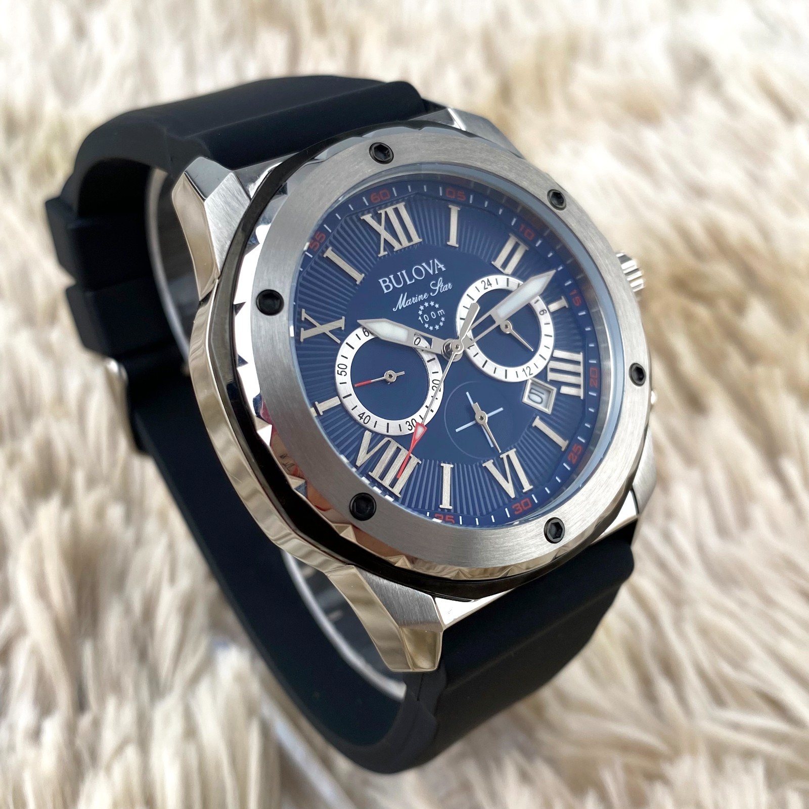 Bulova Marine Star Quartz Watch 44mm Blue Dial Men’s Watch 98B258
