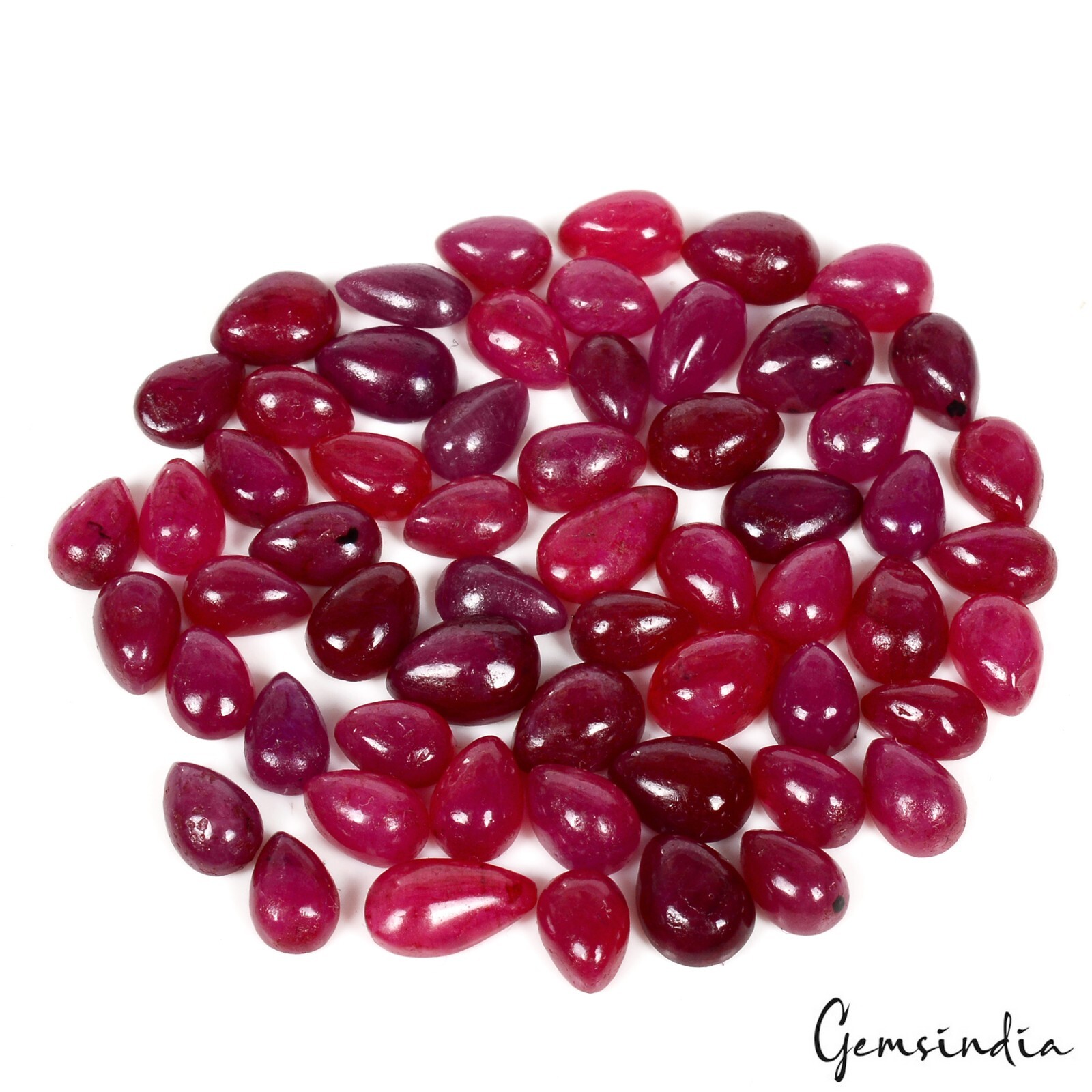 59 Pcs Natural Ruby Vivid Red Pink Pear Cab Top Quality Loose Gemstones 50 Ct
