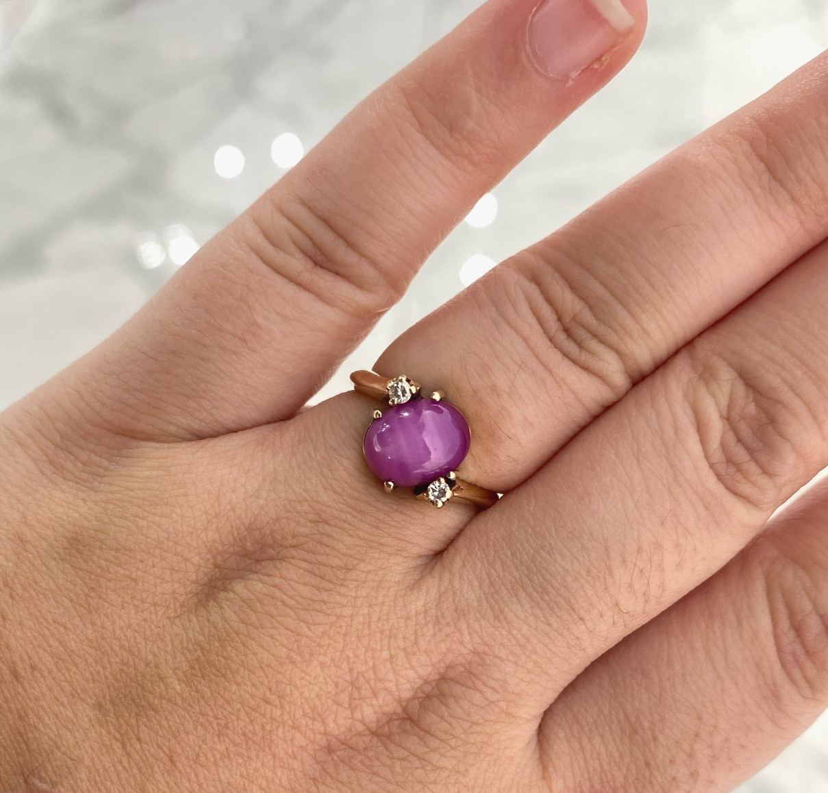 Vintage 14k Yellow Gold Lab Grown Star Sapphire Ruby Gemstone Diamond Ring 6.25