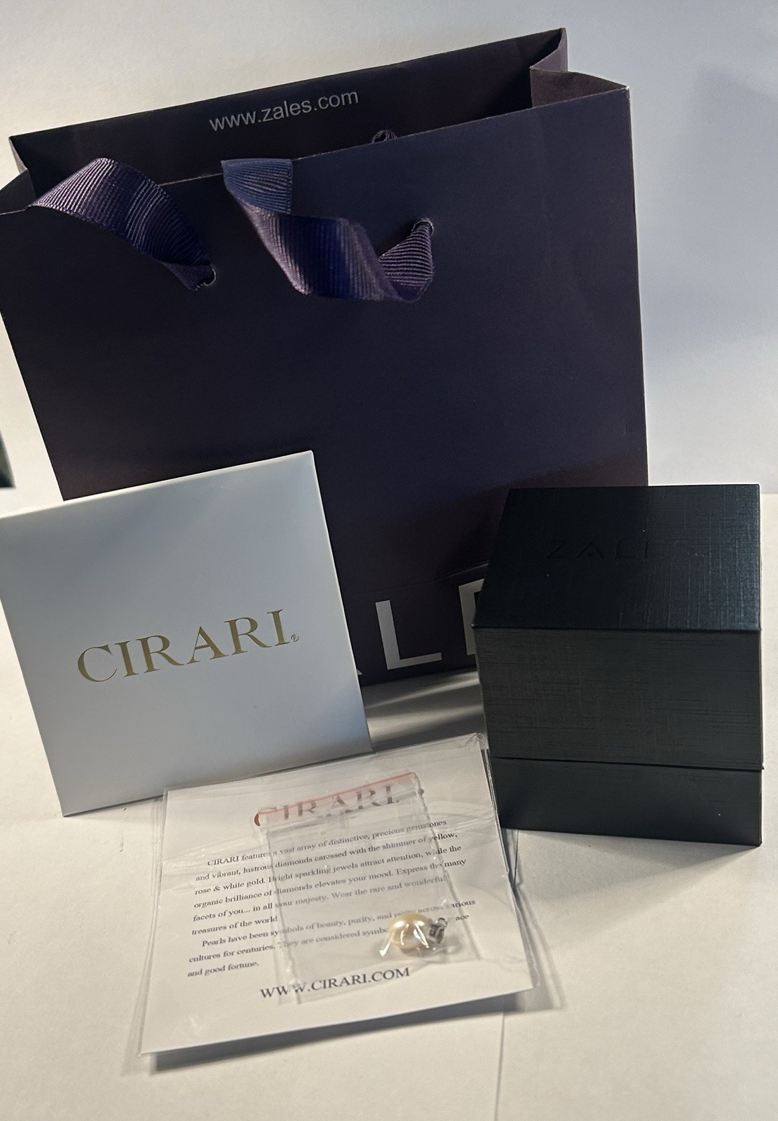 CIRARI 7.00 mm Pearl Charm With Zales Presentation Box, Gift Bag & CIRARI Cloth