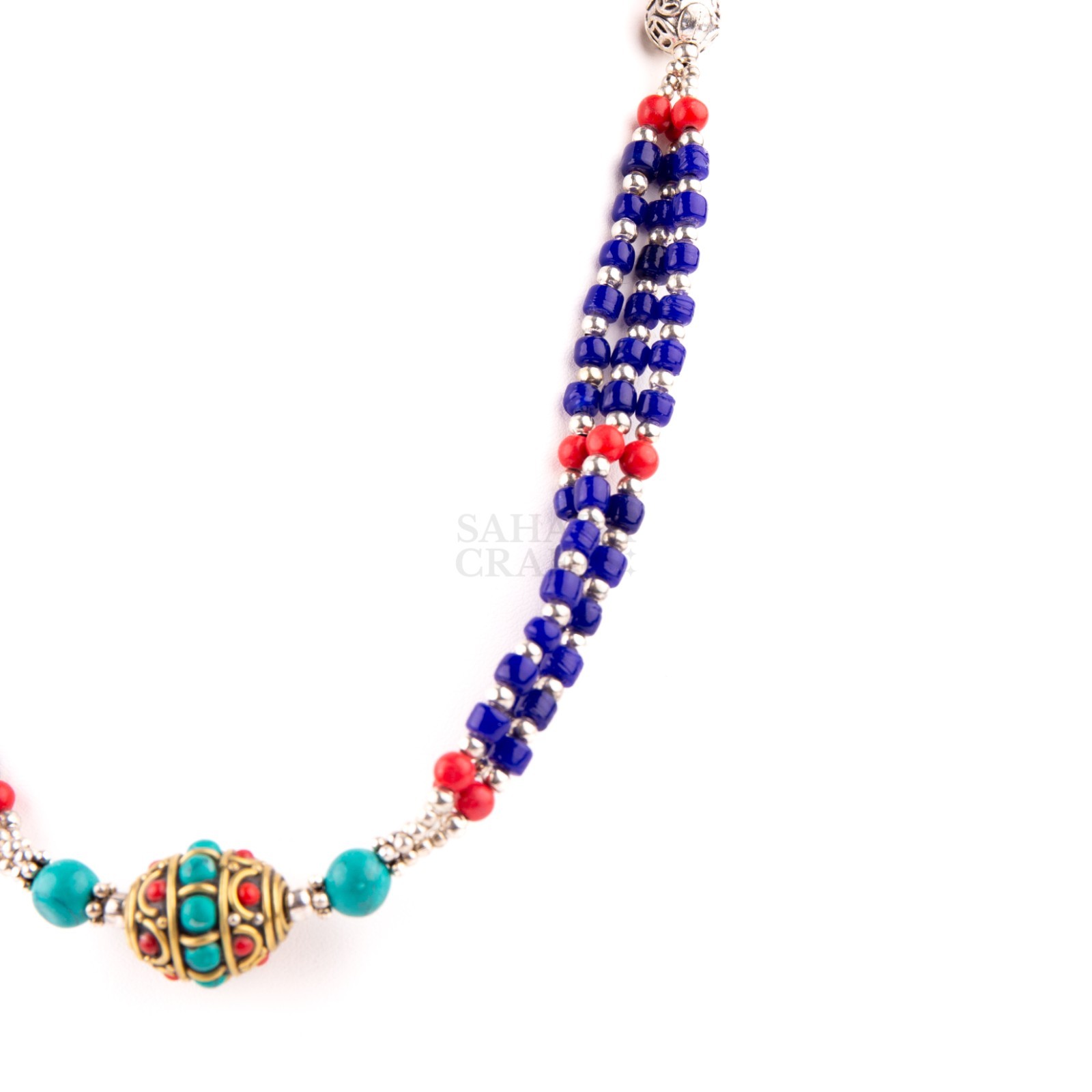 Tibetan Necklace Turquoise Coral Lapis Lazuli Beads, Handmade Ethnic Tribal