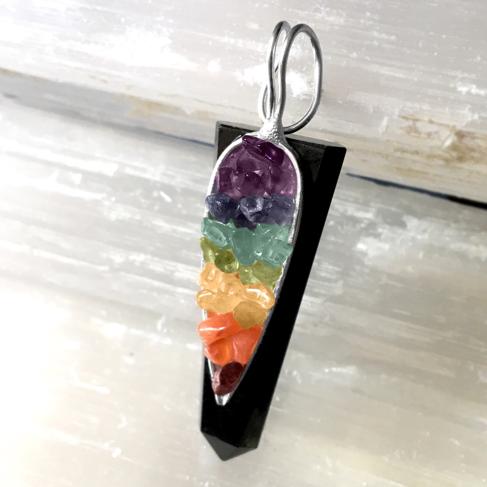 Black Tourmaline Crystal Chakra Pendant LARGE Sterling Silver Necklace CHARGED