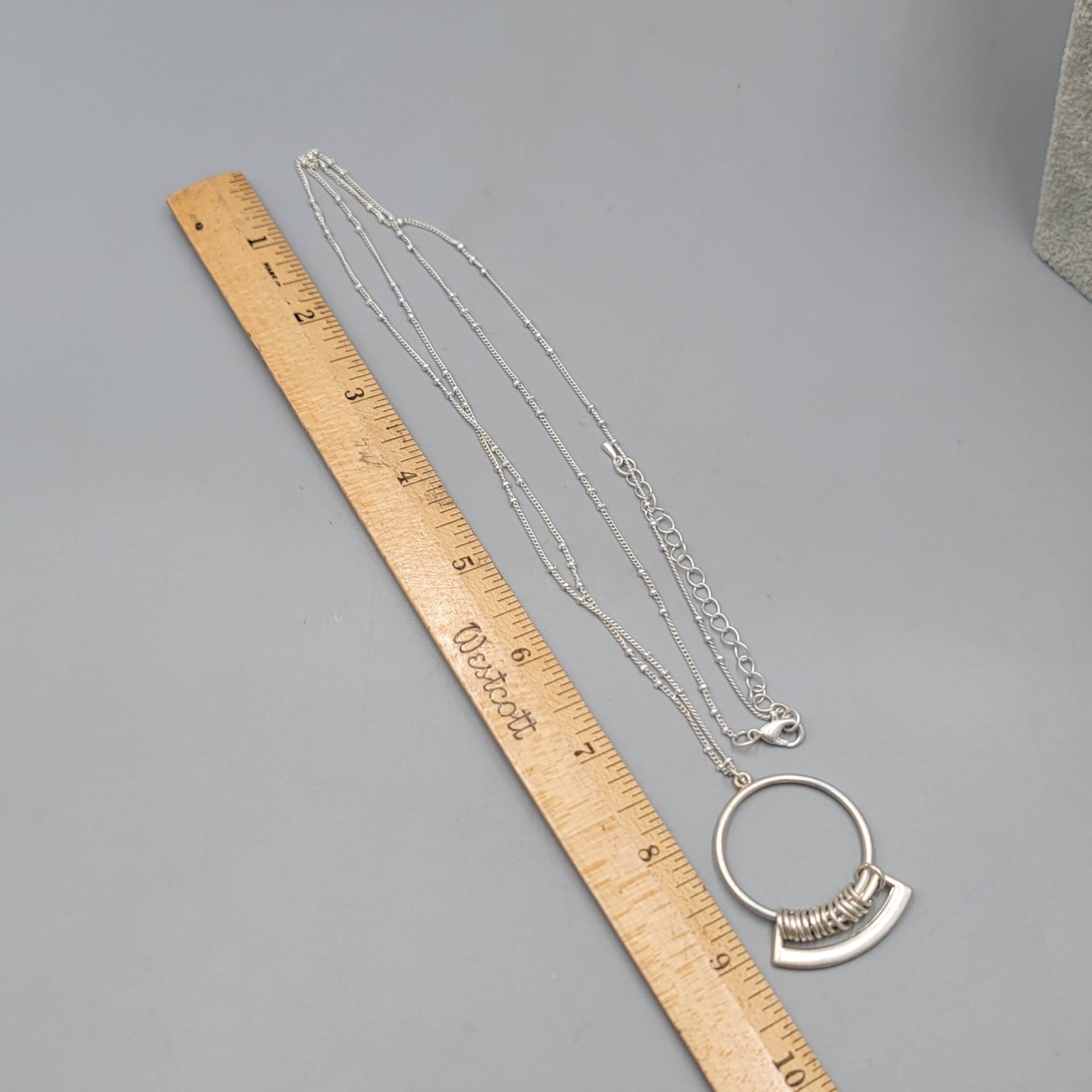 Silver tone Long Necklace Station Chain Circle Pendant 32 in