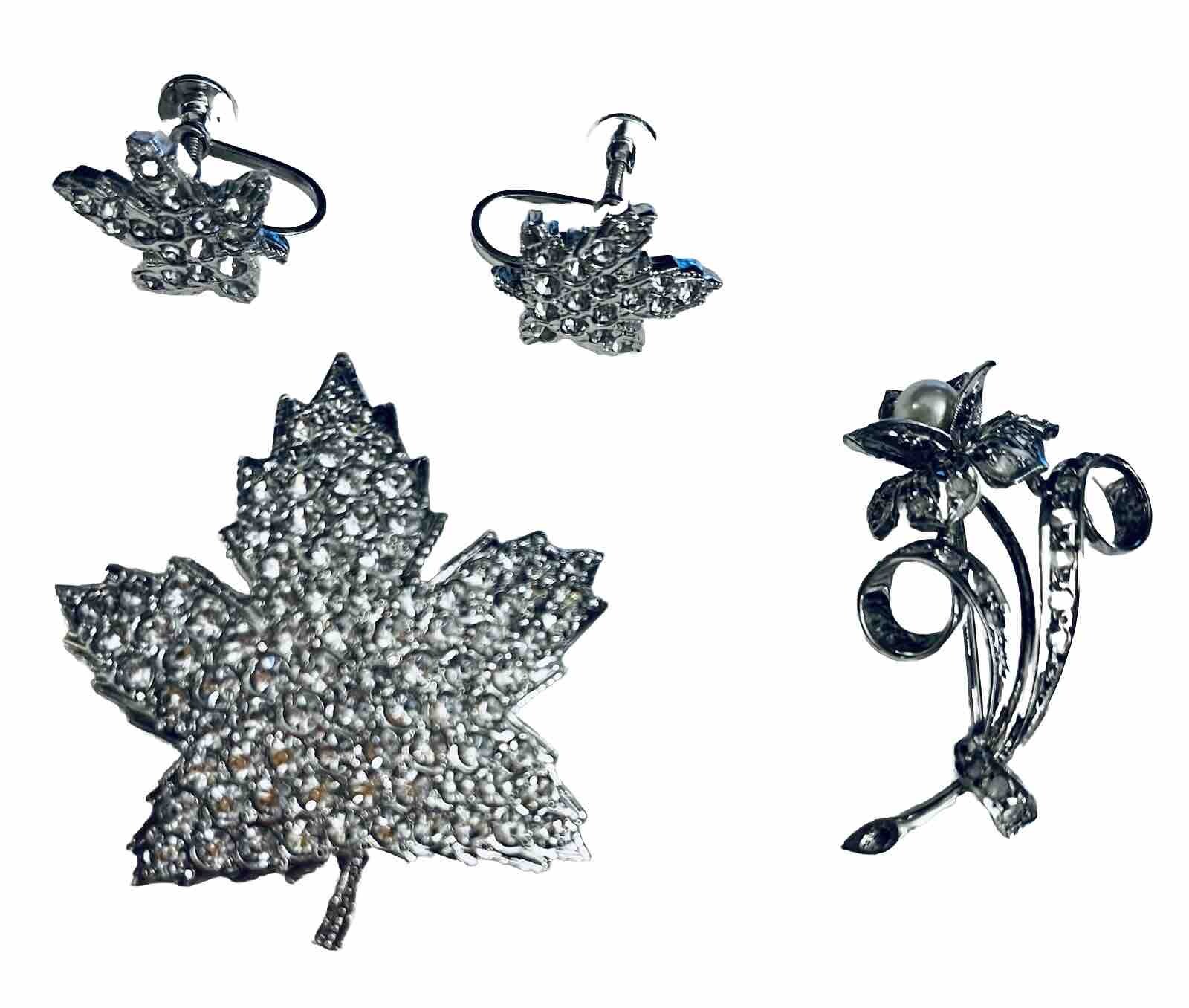 Lot 3 Pieces Vintage Estate Jewelry Keyes Maple Leaf Brooch & Earrings More
