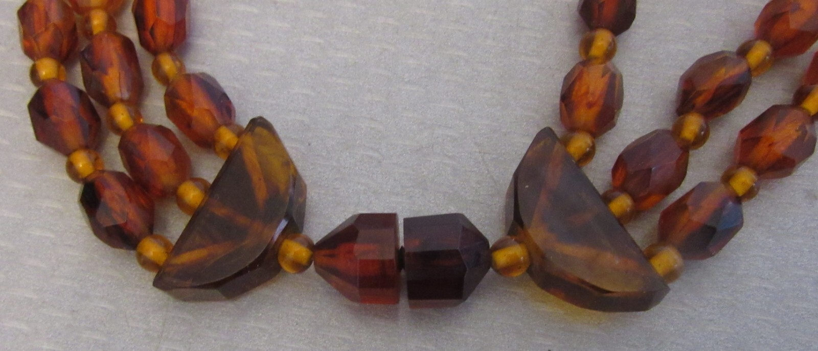 vintage Bakelite Bead Multicolor Clear Amber Triple Strand Necklace TESTED 153g