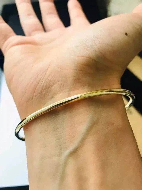Plain Adjustable Men’s Cuff Silver Bangle Bracelet in 14k Yellow Gold Plated 8″
