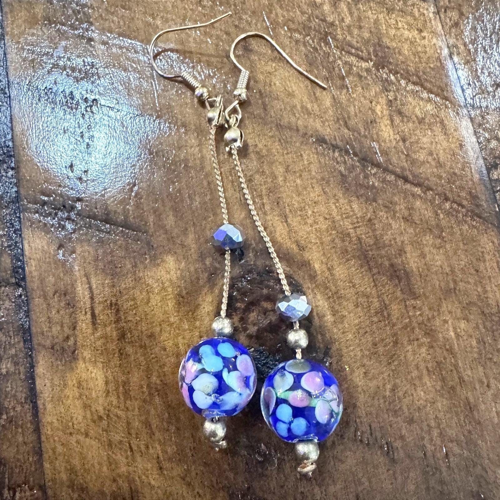 Artisan Handmade Italian Vibe Millefiori Glass Floral Gold Tone Drop Style