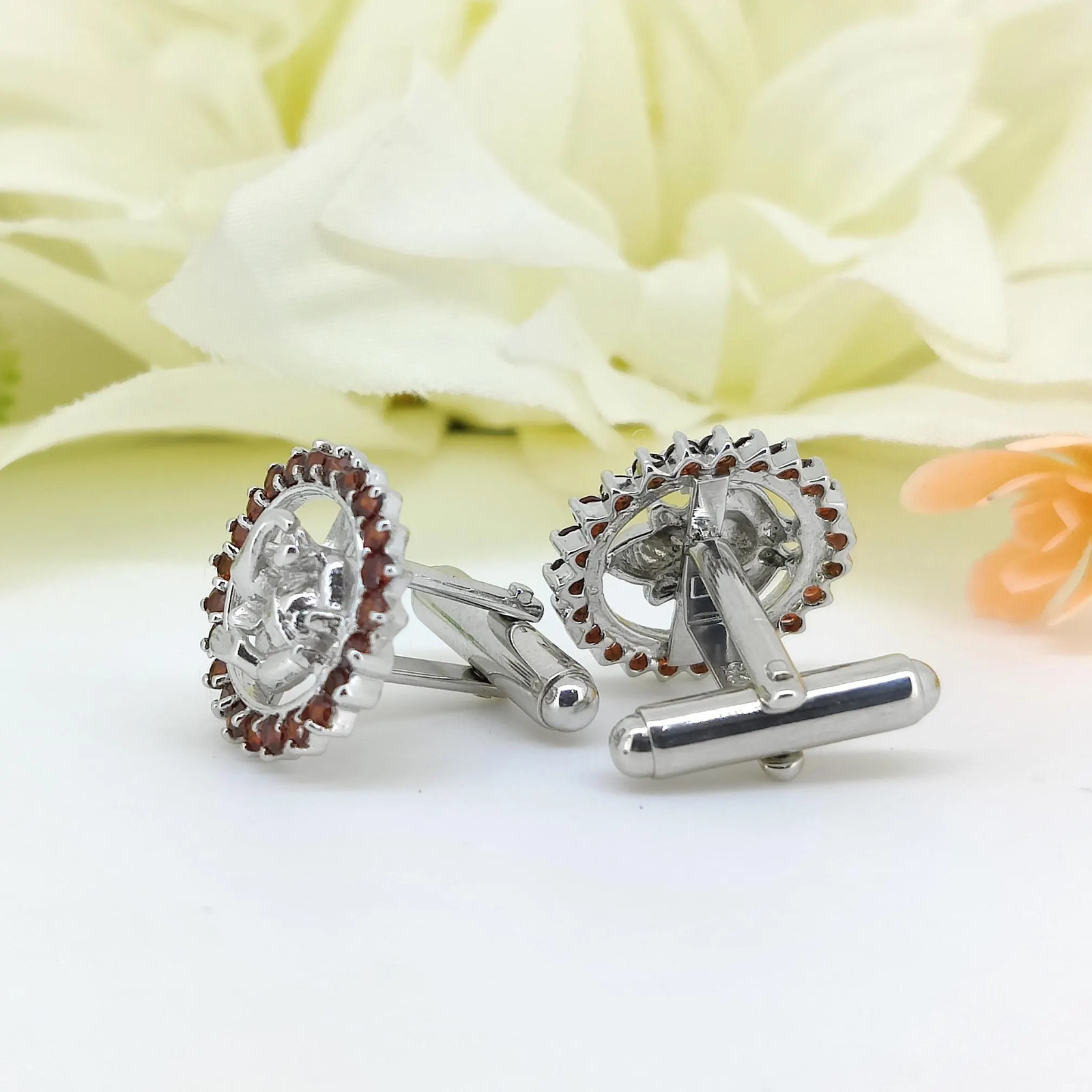 Garnet Ganesha Cufflinks, Sterling Silver Lord Ganesh Jewelry,January Birthstone