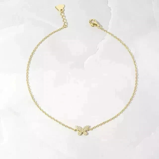 2.2CT Round Cut Lab Created Diamond Women’s Chain Anklet 14K Yellow Gold Plated