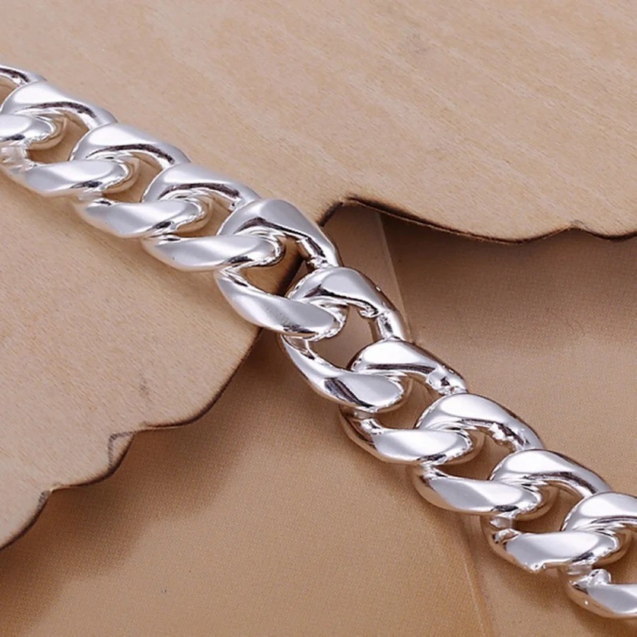 10MM Solid 925 Sterling Silver Bracelet 8″ 20cm Classic Chain Jewelry Men