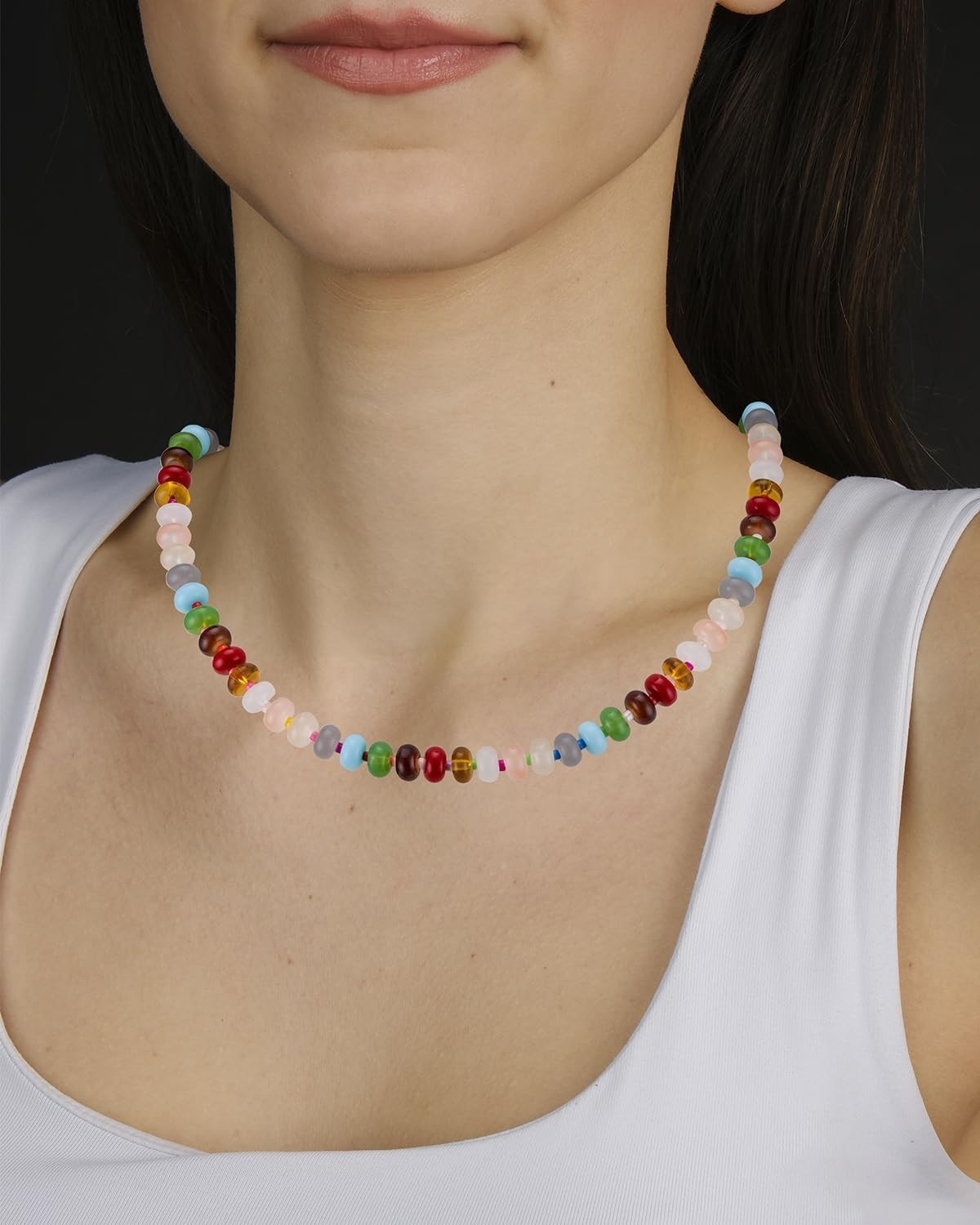 Handcrafted Natural Stone Beaded Necklace – 14K Gold-Plated Adjustable Charm