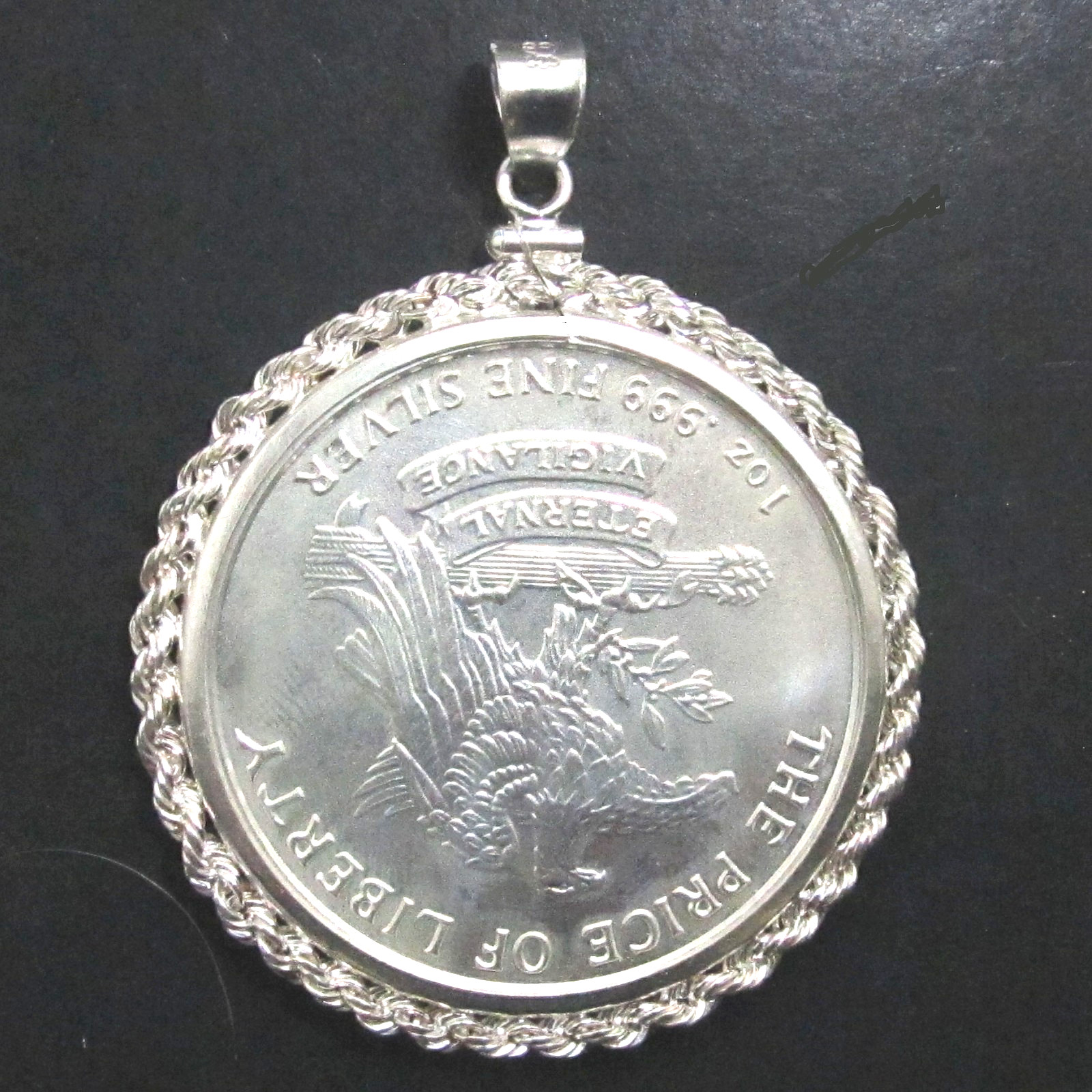 Coin Pendant Don’t Tread On Me 1 oz .999 Silver Round Sterling Silver Rope Bezel