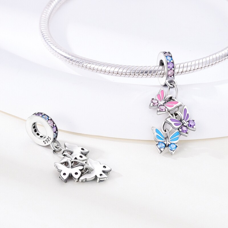 MULA New European Silver Plated Charm AAA CZ Enamel Butterfly For Women Bracelet