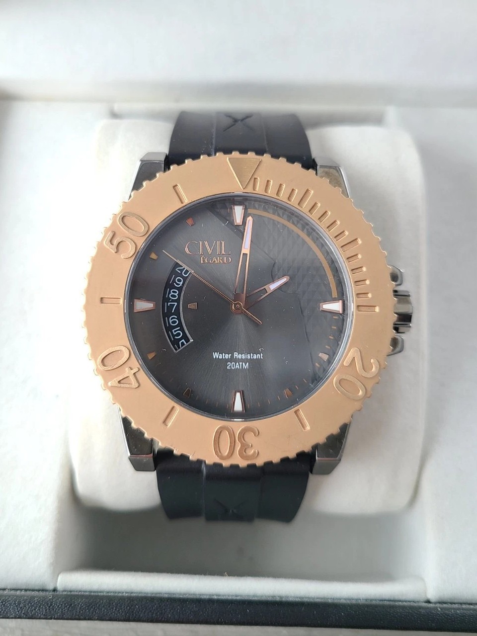 Egard Maris Gunmetal-Rose Gold Quartz Diver Watch 46mm Rubber Limited Edition