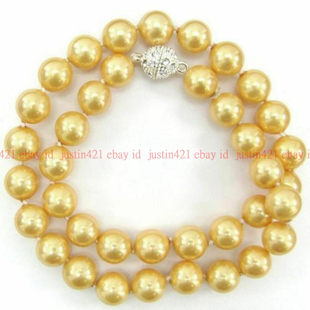 8-12mm Shell Pearl Round Gems Beads Necklace 18″ Magnet Clasp（Not real pearls）